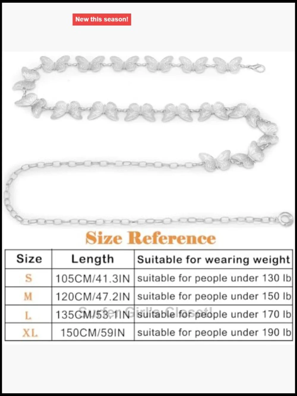 Metal Waist Chain Belly Belt Adjustable Link for Jeans and Dress